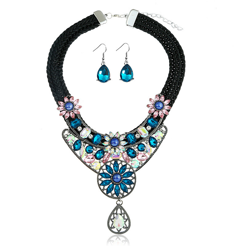 Fashion Blue Hollow Out Design Flower Shape Jewelry Sets,Jewelry Sets