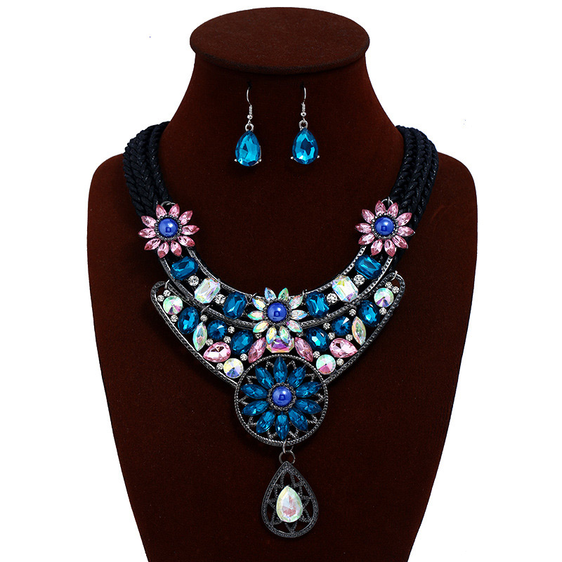 Fashion Blue Hollow Out Design Flower Shape Jewelry Sets,Jewelry Sets