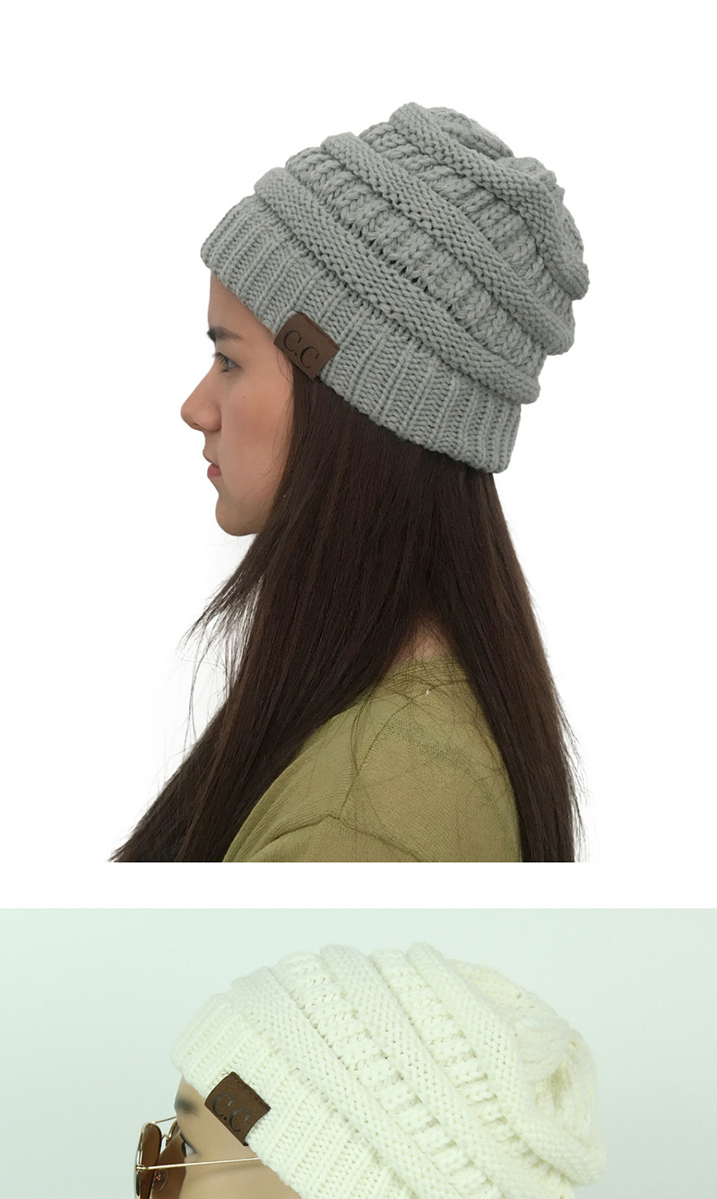 Fashion Light Gray Pure Color Decorated Hat,Knitting Wool Hats