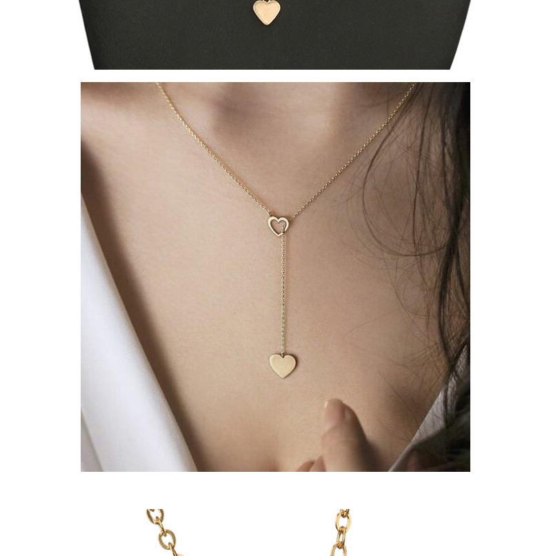 Vintage Gold Color Heart Shape Design Pure Color Necklace,Multi Strand Necklaces
