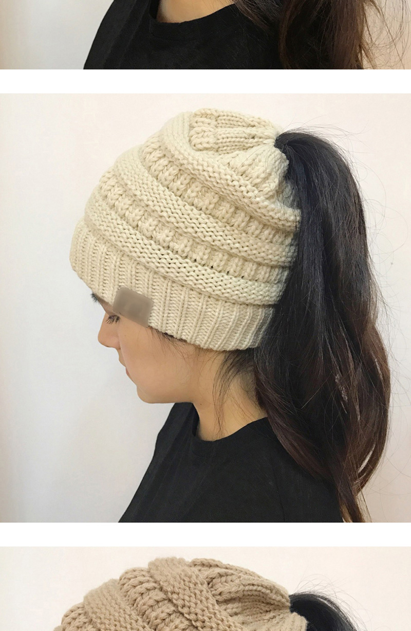 Fashion Beige Stripe Pattern Decorated Pure Color Hat,Knitting Wool Hats