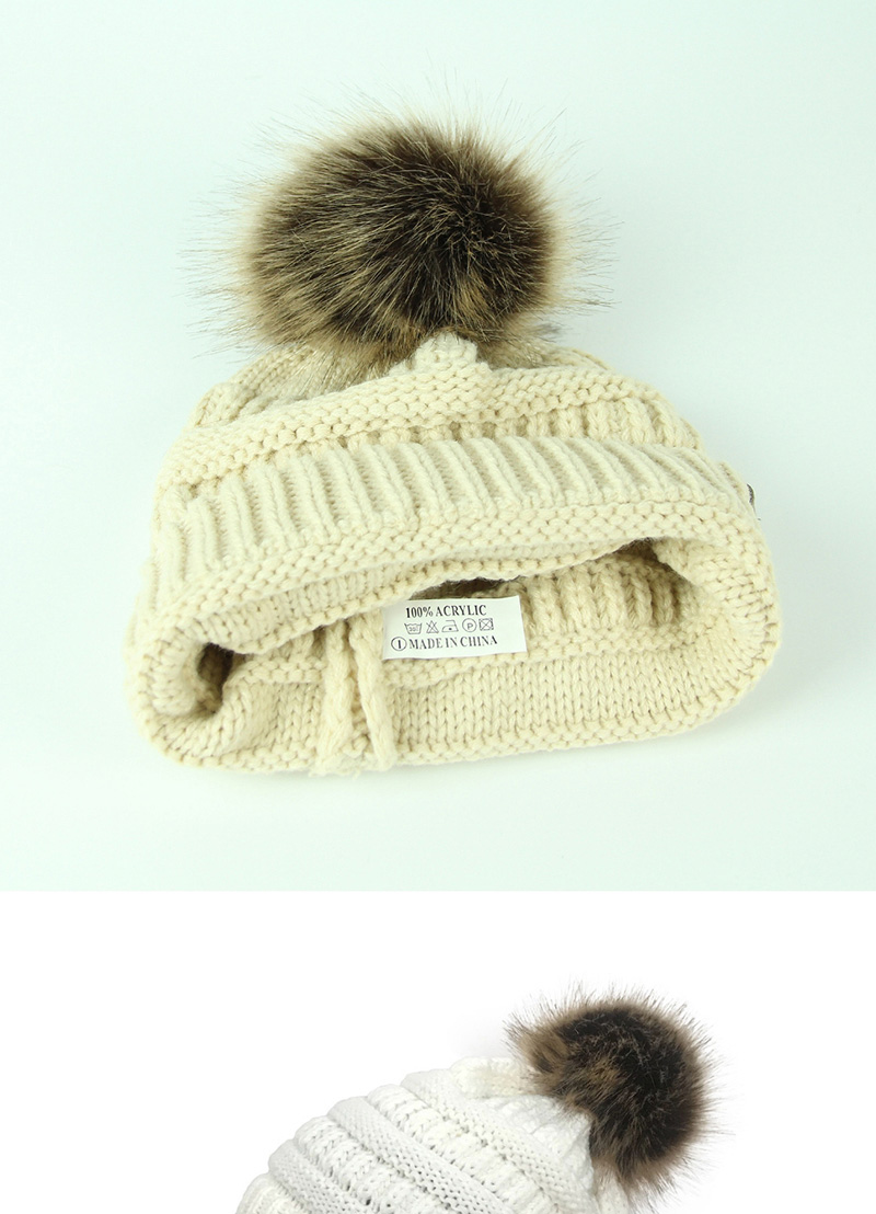 Fashion Light Gray Label&fuzzy Ball Decorated Knitted Hat,Knitting Wool Hats