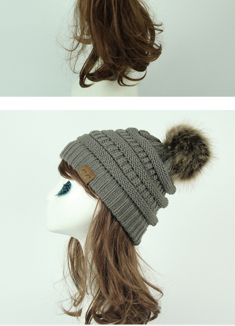 Fashion Coffee Label&fuzzy Ball Decorated Knitted Hat,Knitting Wool Hats