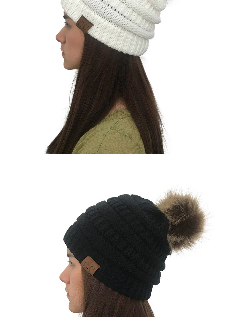 Fashion Black Label&fuzzy Ball Decorated Knitted Hat,Knitting Wool Hats