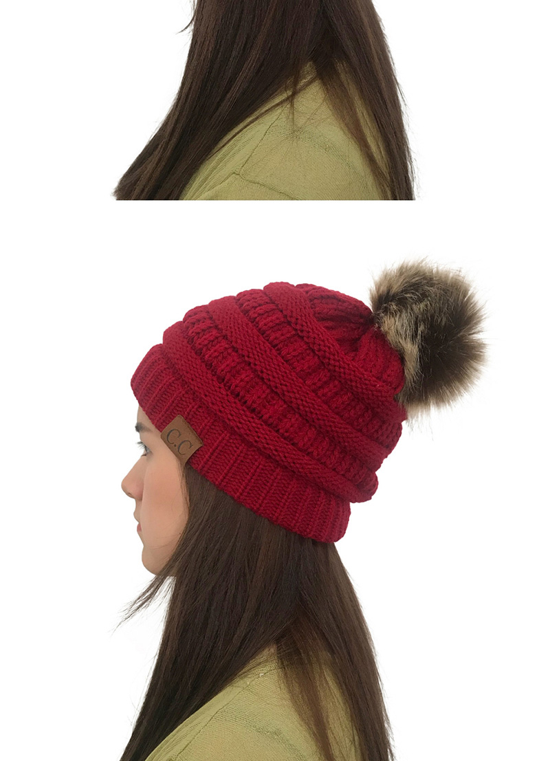 Fashion Red Label&fuzzy Ball Decorated Knitted Hat,Knitting Wool Hats