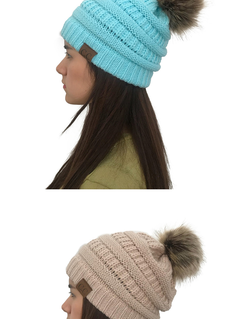 Fashion Blue Label&fuzzy Ball Decorated Knitted Hat,Knitting Wool Hats