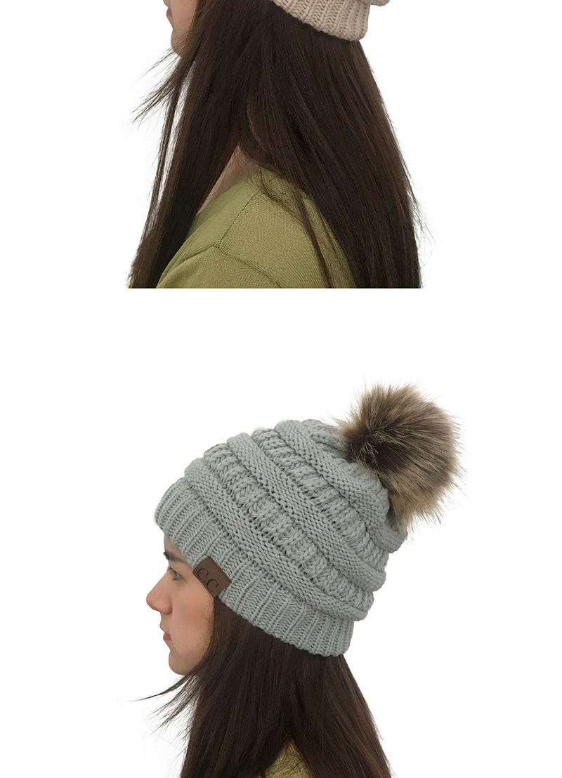 Fashion Dakr Gray Label&fuzzy Ball Decorated Knitted Hat,Knitting Wool Hats