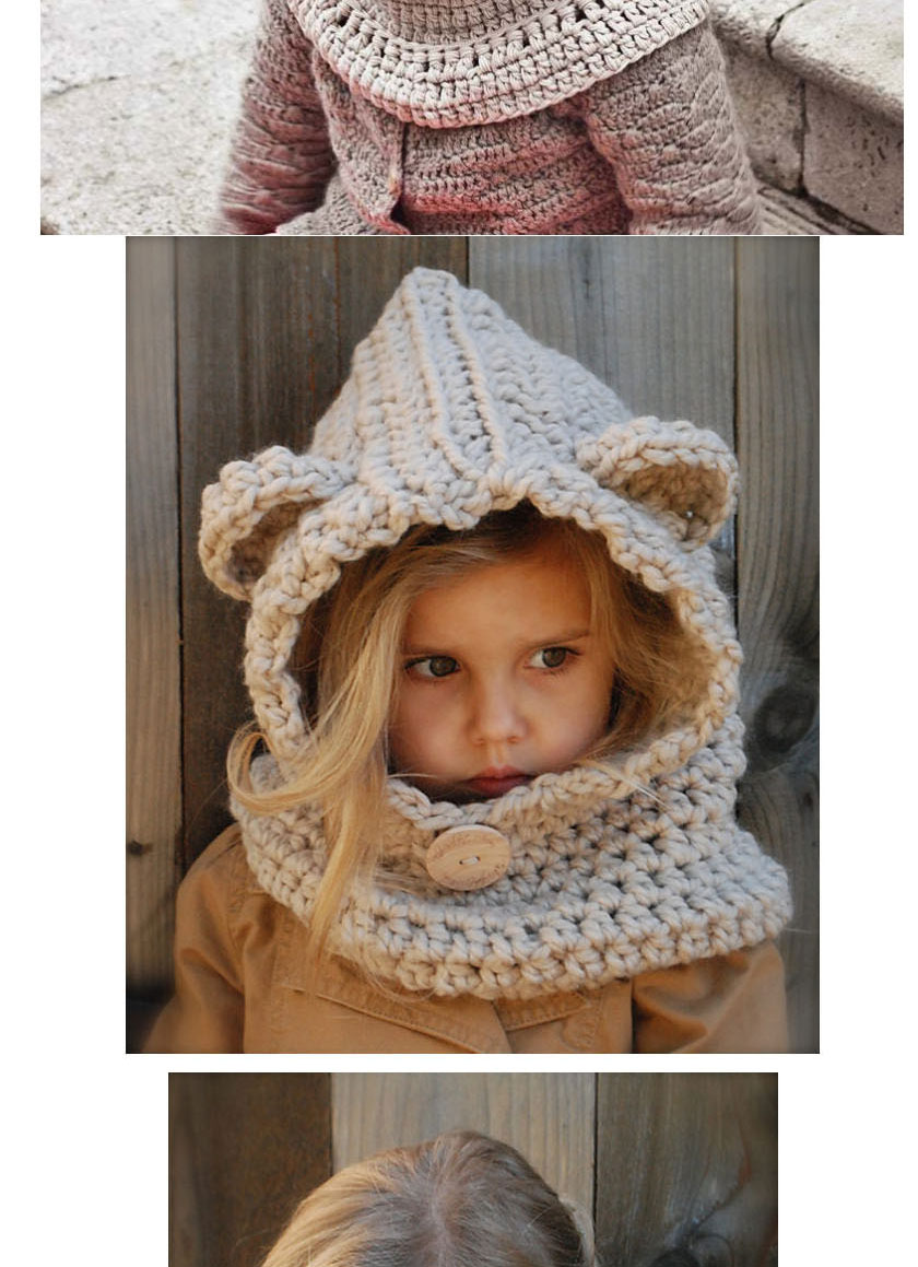 Lovely Beige Bear Ears Shape Design Pure Color Child Hat,Knitting Wool Hats