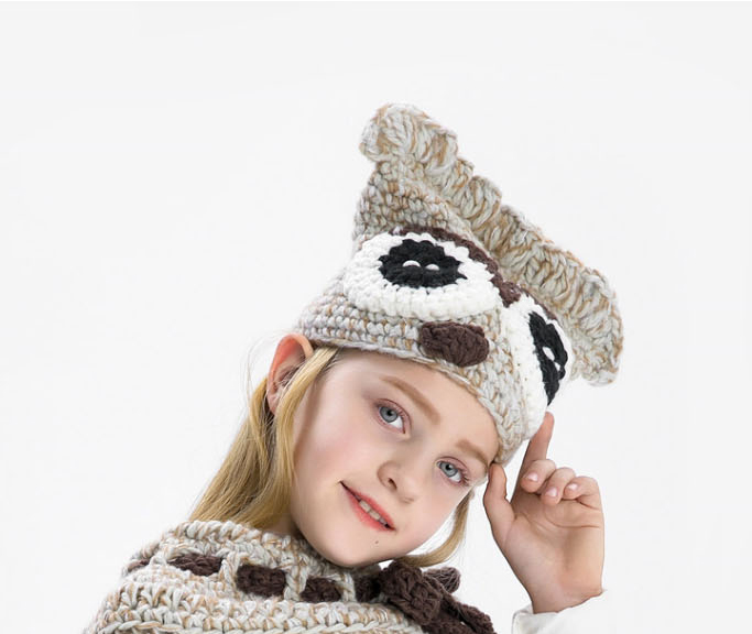 Lovely Khaki Owl Shape Design Pure Color Child Hat(2pcs),Knitting Wool Hats