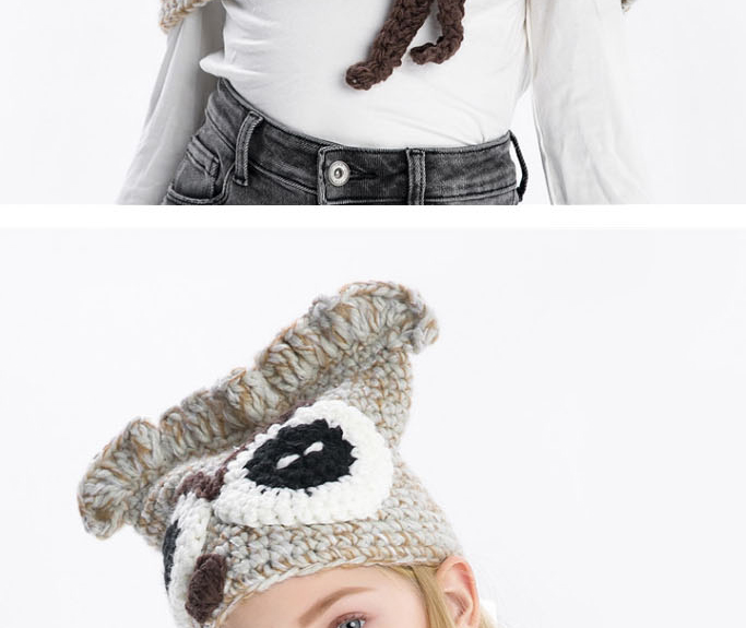 Lovely Gray Owl Shape Design Pure Color Child Hat(2pcs),Knitting Wool Hats