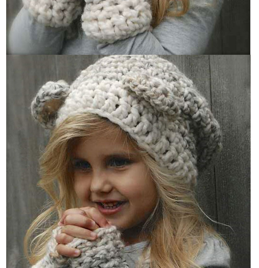 Lovely Light Gray Bear Shape Design Pure Color Child Hat(2pcs),Knitting Wool Hats