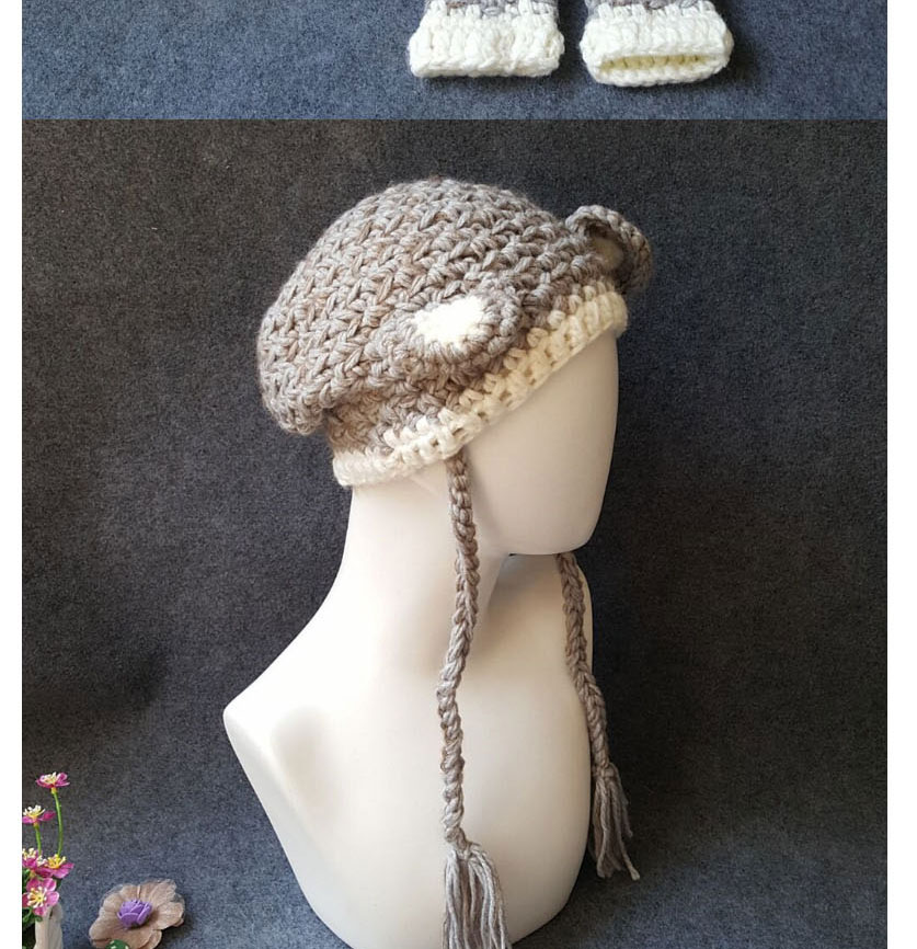 Lovely Light Gray Bear Shape Design Pure Color Child Hat(2pcs),Knitting Wool Hats