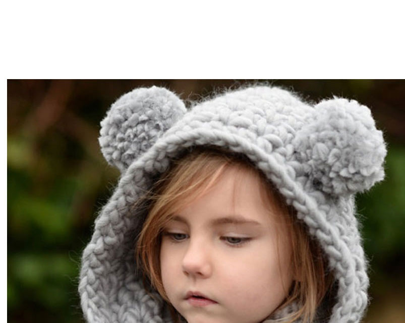 Lovely Gray Pure Color Design Bear Shape Child Hat,Knitting Wool Hats
