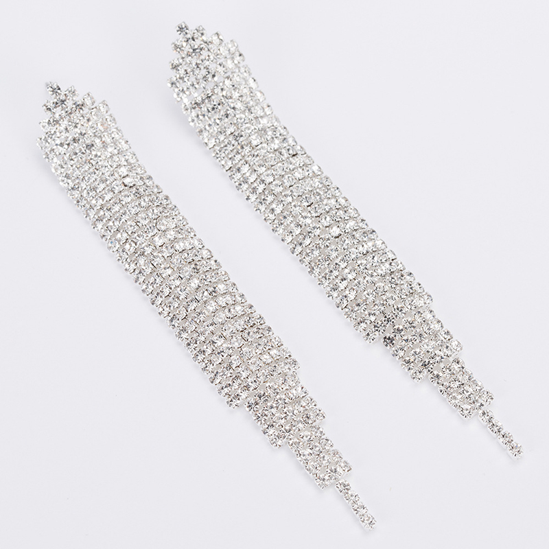 Fashion Silver Color Tassel Decorated Full Diamond Earrings Earrings,Drop Earrings