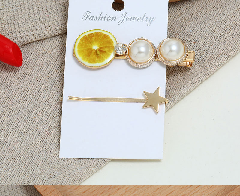 Fashion Yellow Alloy Diamond: Pearl: Lemon: Hair Clip: Two-piece,Hairpins