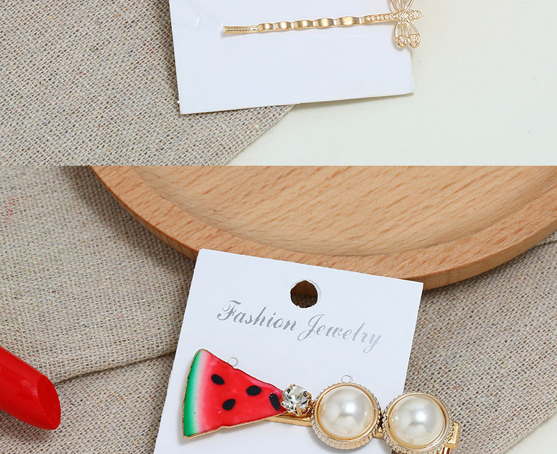 Fashion Red Alloy Diamond: Pearl Watermelon: Hair Clip: Two-piece,Hairpins