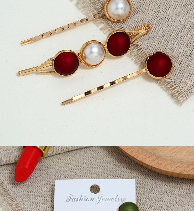 Fashion Red Alloy Geometric Pearl Hair Clip Three-piece,Hairpins