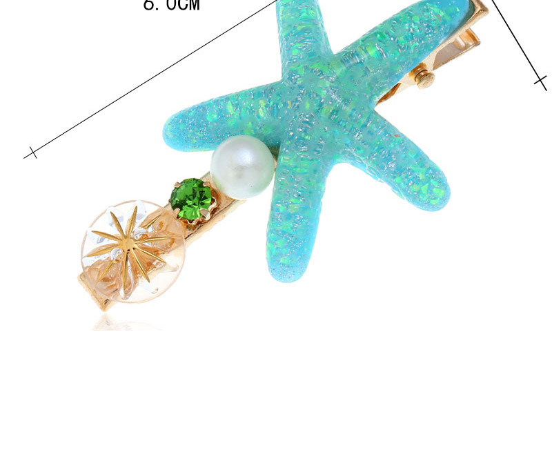 Fashion Blue Alloy Diamond-studded Pearl Starfish Hairpin,Hairpins