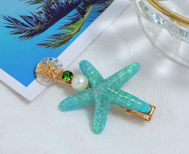 Fashion Champagne Alloy Diamond-studded Pearl Starfish Hairpin,Hairpins
