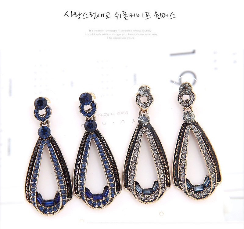 Fashion Dark Blue Metal Flash Drill Earrings,Drop Earrings