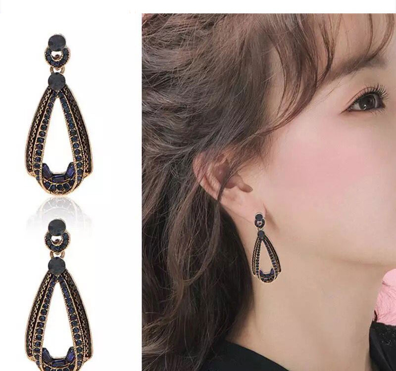 Fashion Dark Blue Metal Flash Drill Earrings,Drop Earrings