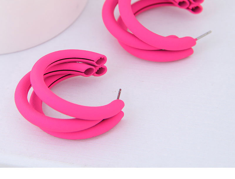 Fashion Pink Metal Fluorescent Half-turn Multi-layer Earrings,Hoop Earrings