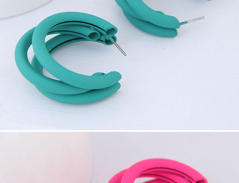 Fashion Pink Metal Fluorescent Half-turn Multi-layer Earrings,Hoop Earrings