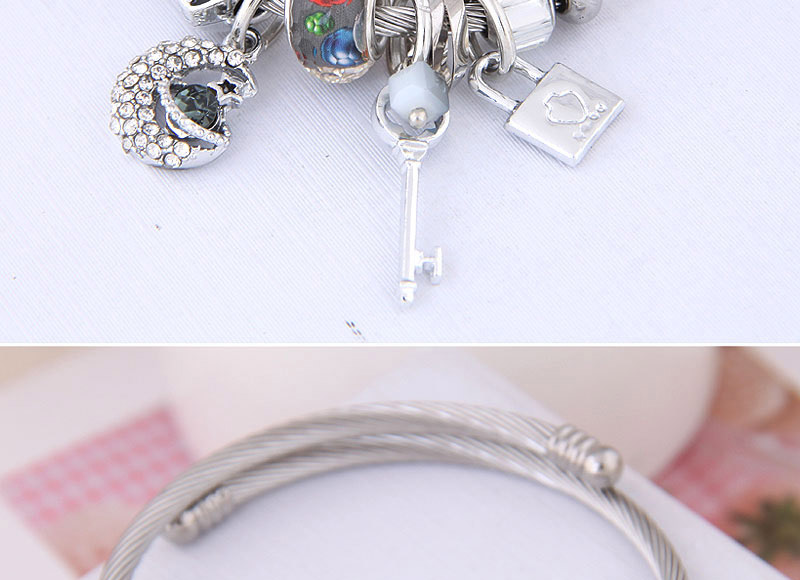 Fashion Color Metal Flash Diamond Star Key Lock Bracelet,Fashion Bangles