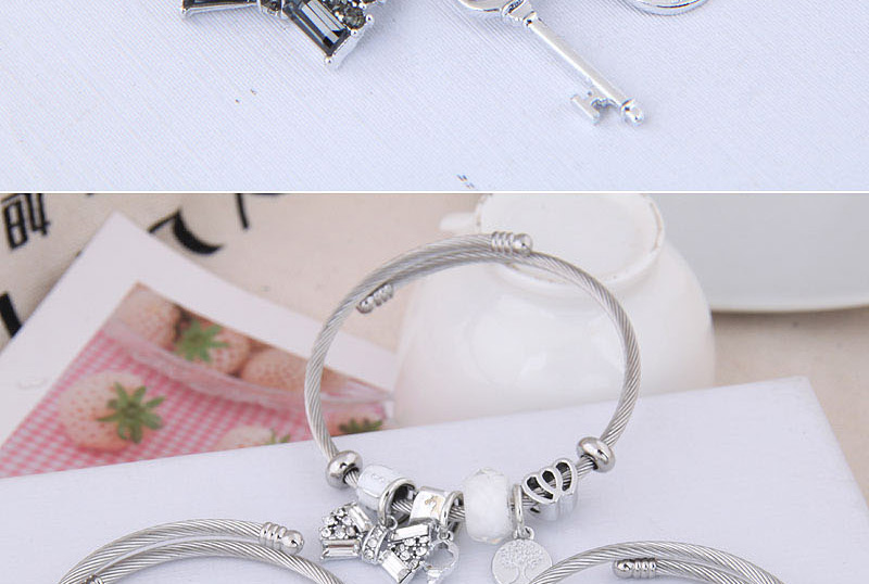 Fashion Black Metal Flash Diamond Bow Key Bracelet,Fashion Bangles