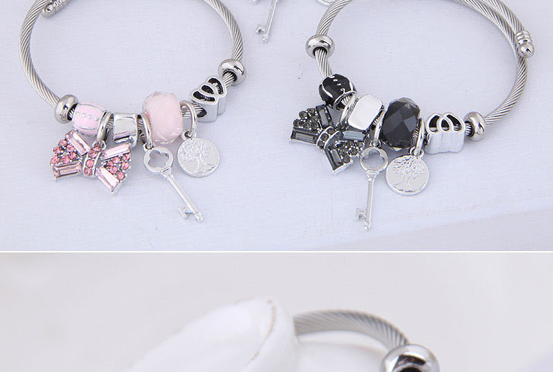 Fashion Pink Metal Flash Diamond Bow Key Bracelet,Fashion Bangles