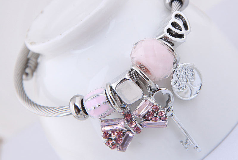Fashion Pink Metal Flash Diamond Bow Key Bracelet,Fashion Bangles