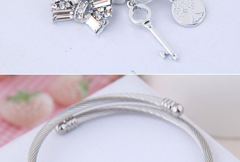 Fashion White Metal Flash Diamond Bow Key Bracelet,Fashion Bangles