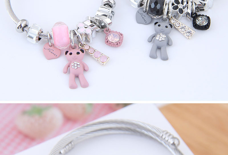 Fashion Pink Metal Bear Pendant Multi-element Bracelet,Fashion Bangles