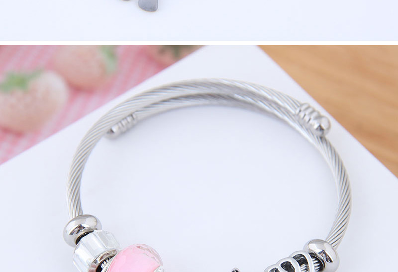 Fashion Pink Metal Bear Pendant Multi-element Bracelet,Fashion Bangles