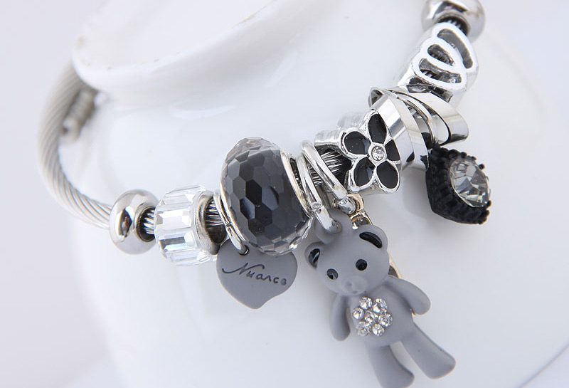 Fashion Gray Metal Bear Pendant Multi-element Bracelet,Fashion Bangles