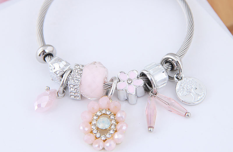Fashion Pink Metal Pendant Multi-element Bracelet,Fashion Bangles