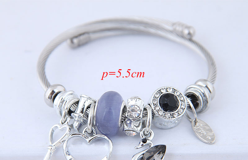 Fashion Gray-blue Metal Key Love Swan Pendant Multi-element Bracelet,Fashion Bangles