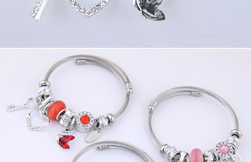 Fashion Pink Metal Key Love Swan Pendant Multi-element Bracelet,Fashion Bangles