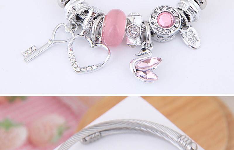 Fashion Pink Metal Key Love Swan Pendant Multi-element Bracelet,Fashion Bangles