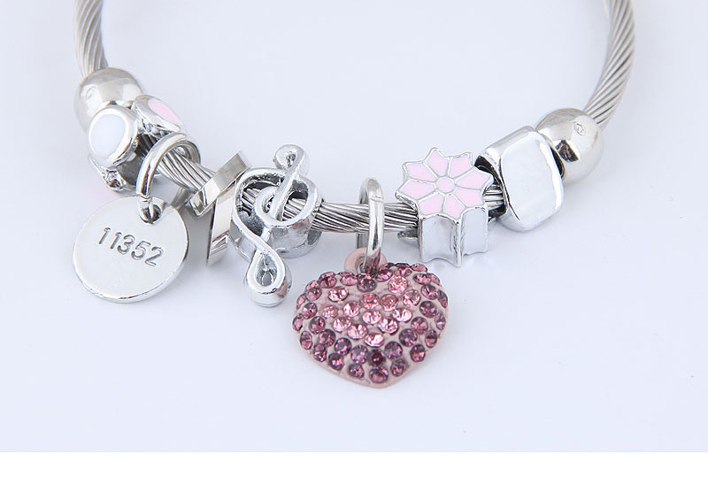 Fashion Pink Metal Love Pendant Multi-element Bracelet,Fashion Bangles