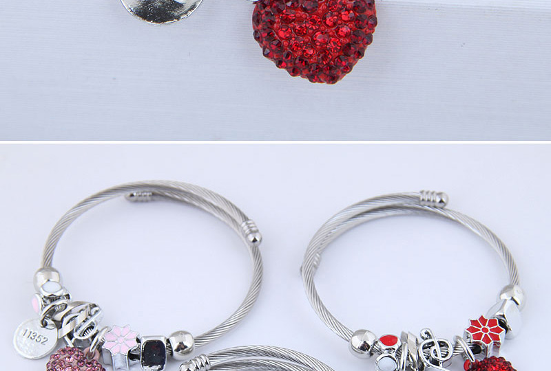 Fashion Red Metal Love Pendant Multi-element Bracelet,Fashion Bangles