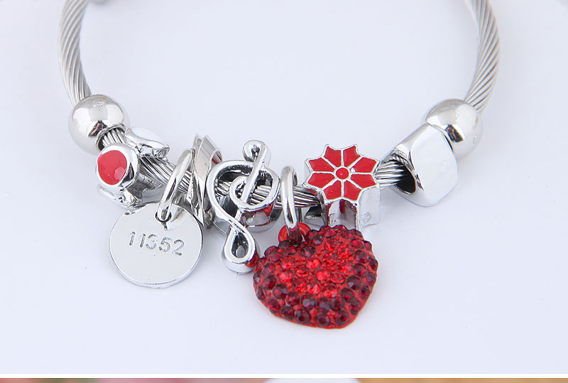 Fashion Red Metal Love Pendant Multi-element Bracelet,Fashion Bangles