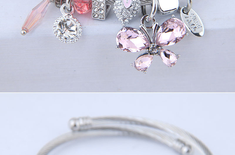 Fashion Pink Metal Butterfly Pendant Multi-element Bracelet,Fashion Bangles
