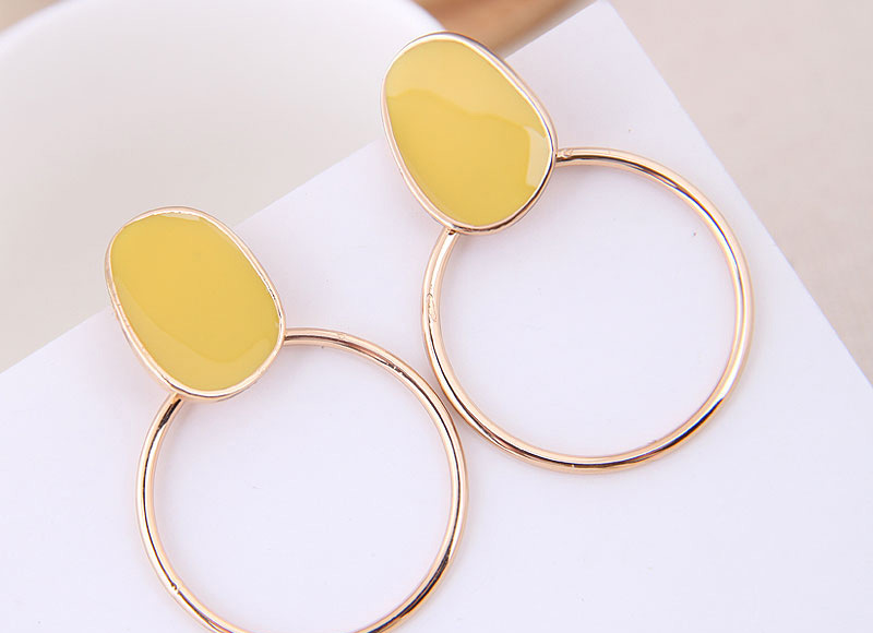 Fashion Yellow Drip Metal Ring Earrings,Drop Earrings