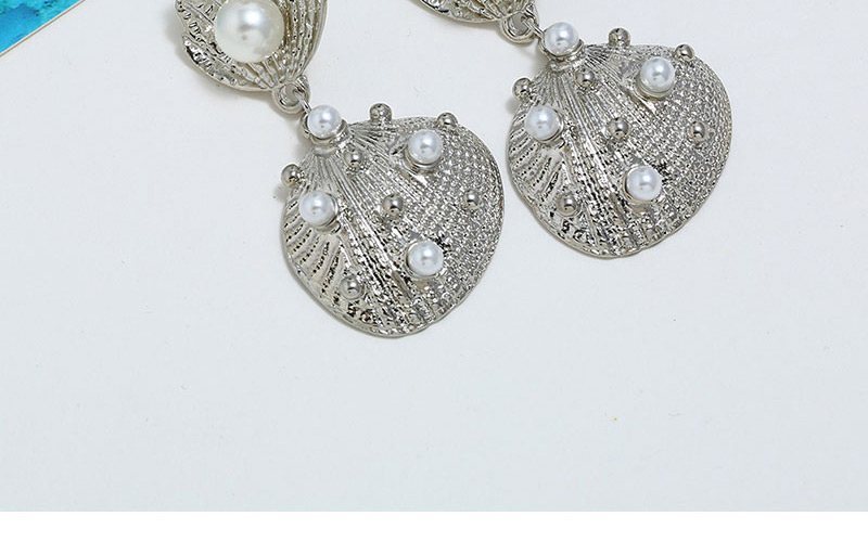 Fashion Silver Metal Shell Pearl Earrings,Drop Earrings