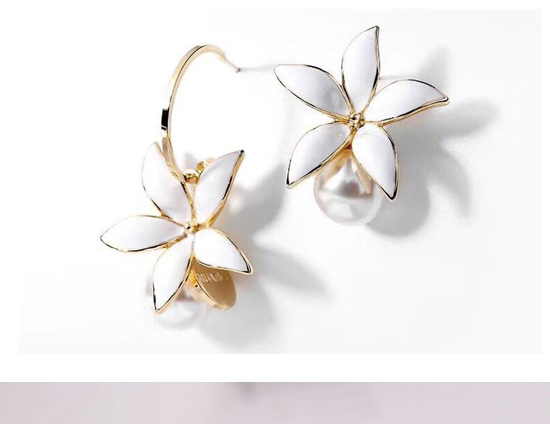 Fashion Gold  Silver Needle Flower Pearl Asymmetric Earrings,Stud Earrings