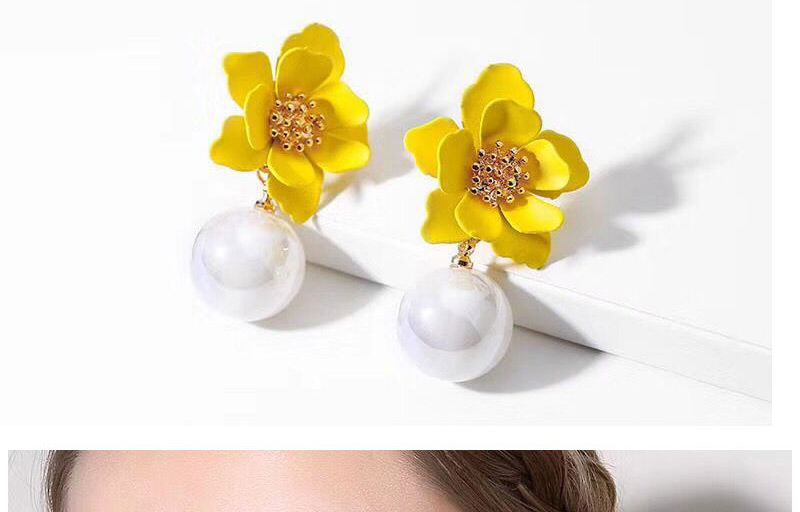Fashion Yellow  Silver Needle Flower Pearl Stud Earrings,Drop Earrings