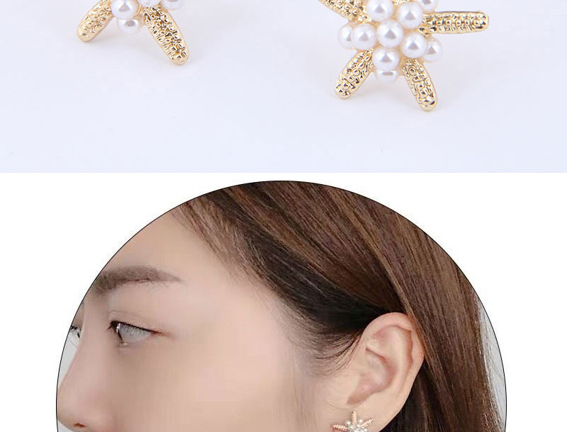 Fashion Silver (silver) Small Starfish Pearl Stud Earrings,Stud Earrings