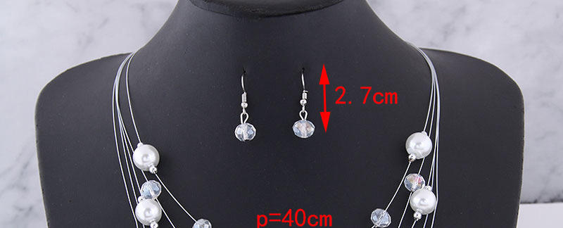 Fashion Silver Pearl Crystal Multilayer Necklace Earrings (set),Jewelry Sets