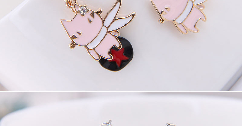 Fashion Pink Cat Asymmetric Earrings,Drop Earrings